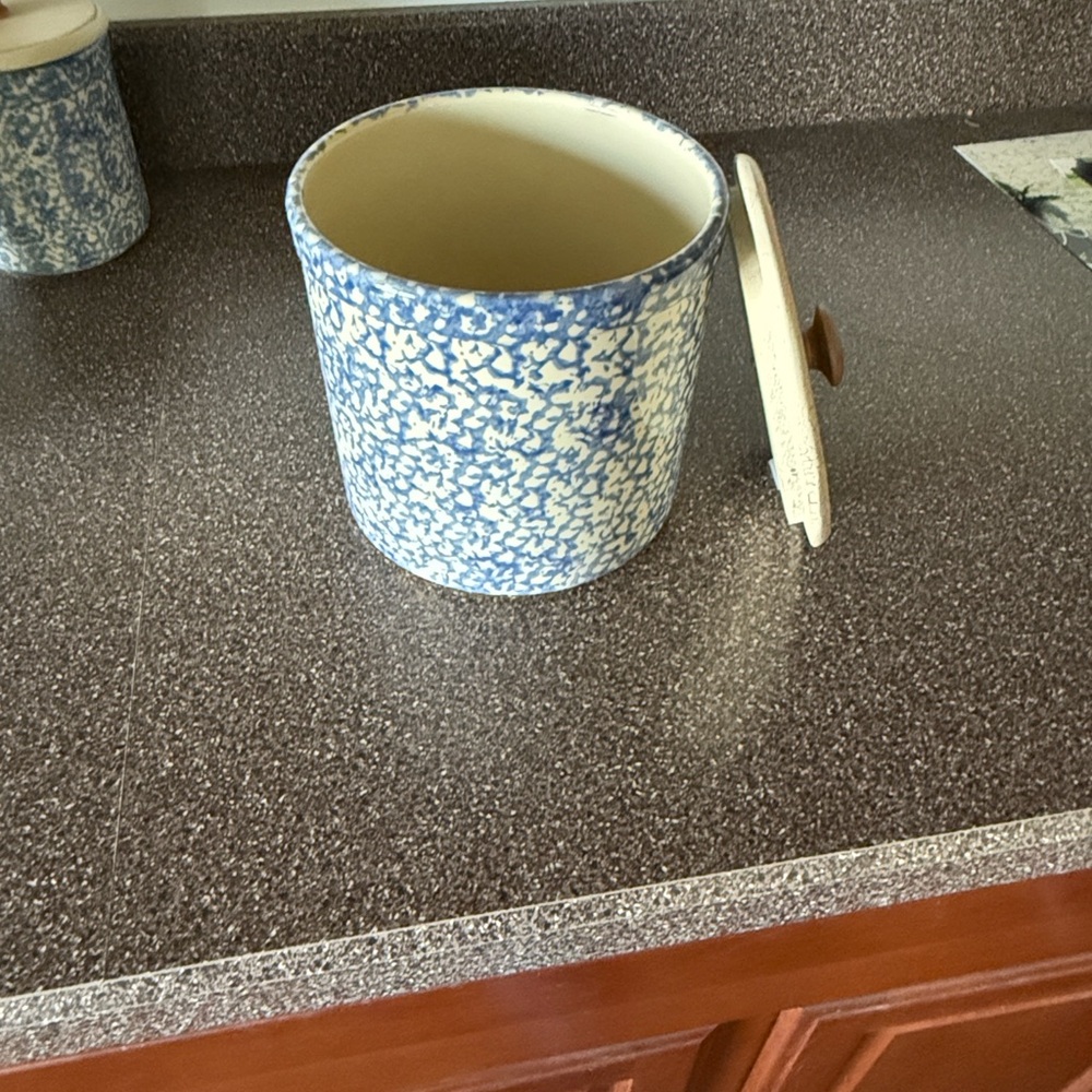 Blue and White Speckled Ceramic Kitchen Canister